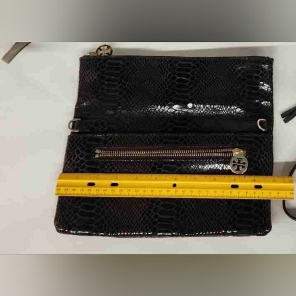 Tory Burch Black Animal Python Chain Fold Crossbo… - image 4